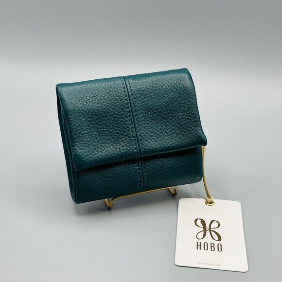 Hobo Keen Dark Teal Pebble Leather Mini Trifold Wallet SO-81084DKTL NWT - Picture 1 of 16